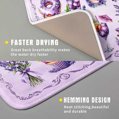 Purple Dish Drying Mats for Kitchen Counter Washable Drying Pad Absorbent Coffee Mat - Delicious Afternoon Tea - Image 3