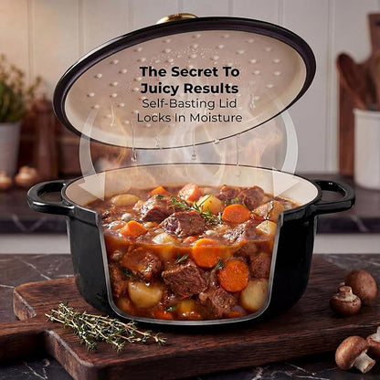 Zulay Kitchen 5 Quart Enameled Cast Iron Dutch Oven Pot with Lid – Premium Durability & Oven Safe up to 500°F – Heavy Duty Cookware Perfect for Bread Baking, Stews, Braising & Roasting – Black - Image 4
