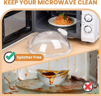 Gracenal Microwave Food Cover, 12 Inch Microwave Splatter Cover with Water Steamer and Integrated Handle, White Clear Splatter Guard Microwave Cover for Food, Microwave Lid Gifts for Mom - Image 2