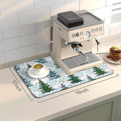 Bloss Christmas Dish Drying Mat, 19x12 Inch Coffee Mat with Christmas Tree + Snowflakes Printed, Drying Matt Kitchen Counter / Bar Mat - Image 3