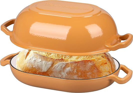VORRINGARD Enameled Cast Iron Sourdough Bread Oven, Dutch Oven, Loaf Cast Iron Bread Pan for Homemade Bread Baking, Meatloaf Pan with Lid, 7QT, Yellow by Unknown
