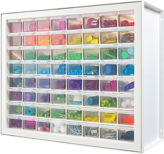 IRIS USA Small Parts Storage Cabinet, Made in USA, 64-Drawer Organizer Chest for Hardware, Screws, Nuts & Bolts, Charms, Beads, Craft Supplies, Scrapbook & Hobby Storage, Teacher Toolbox – White