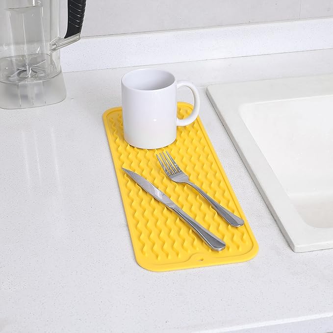 MicoYang Silicone Dish Drying Mat for Multiple Usage,Easy clean,Eco-friendly,Heat-resistant Silicone Mat for Kitchen Counter,Sink,Bar,Bottle,or Cup Yellow M 17 inches x 6 inches - Image 6