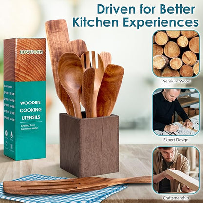 HOWHONG Wooden Spatula Spurtle Set for Cooking, Acacia Wood Kitchen Utensils, Premium Handmade Spurtles for Nonstick Cookware, Heat Resistant, Smooth Finish, Comfortable Grip, 8 Piece - Image 6
