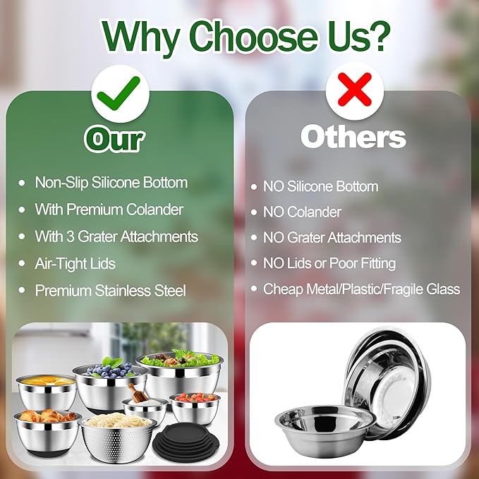 DUTZUN Mixing Bowls with Lids Set - 16pcs Stainless Steel Mixing Bowl Set with Colander, 3 Grater Attachments, Non-Slip Bottom, Metal Nesting Bowls with Strainer for Mixing & Serving - Black - Image 3