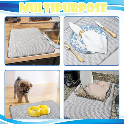 3 Pack Microfiber Dish Drying Mat,24 x 17 inch Super Absorbent Drying Pad,Large Size Dish Drying Mat for Countertops,Sinks,Draining Racks,Gray - Image 7
