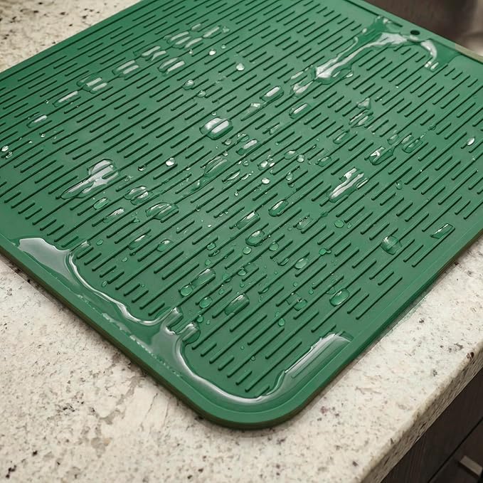 MicoYang Silicone Dish Drying Mat for Multiple Usage,Easy clean,Eco-friendly,Heat-resistant Silicone Mat for Kitchen Counter or Sink,Refrigerator or Drawer Liner Green XL 18 inches x 16 inches - Image 9