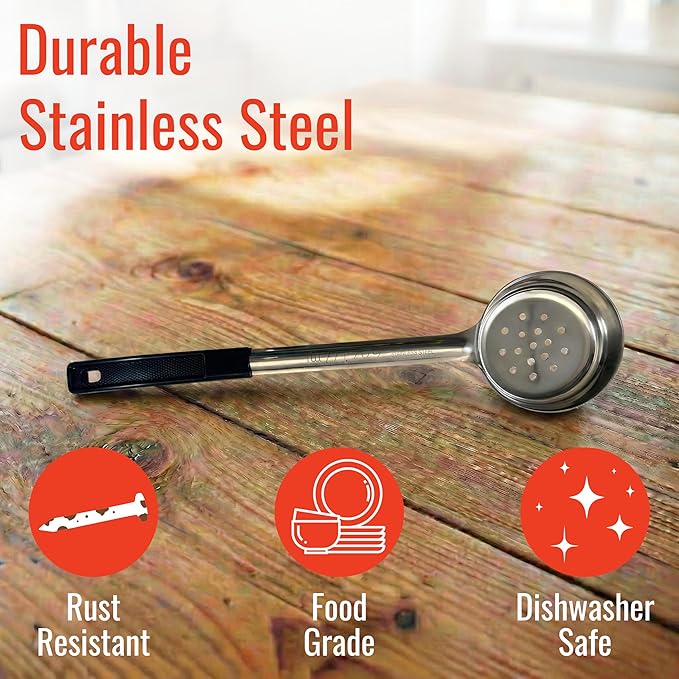 6 Ounce Slotted Stainless Steel Portion Control Ladle Spoon for Measuring and Serving; Commercial Grade Serving Scoops [Pack of 12] - Image 4