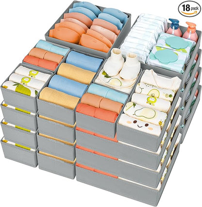 DIMJ Drawer Organizer Clothes 18 Pack - Foldable Baby Organizers and Storage & Dresser Organizer for Bedroom, Closet - Nursery Organization Dresser Dividers for underwear, Sock,Bra, Belt, Tie, Gray by DiMJ