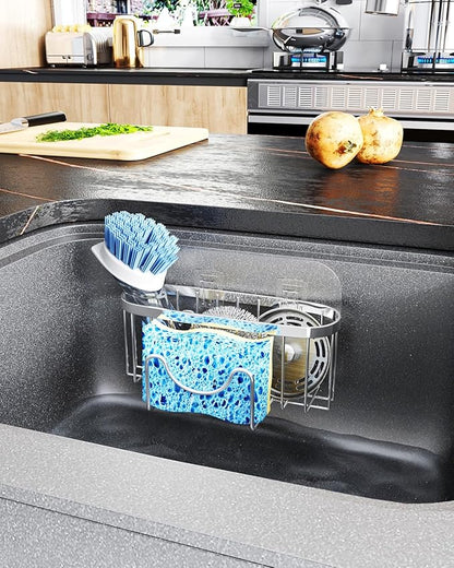 HapiRm Kitchen Sponge Holder for Sink - 2 Installation Methods Kitchen Sink Caddy Organizer with Unique M-Shaped, Rustproof Stainless Steel Sponge Caddy - Silver (Large) - Image 7