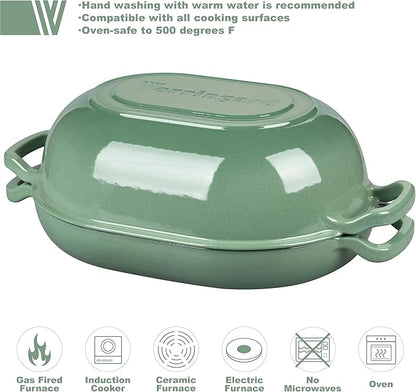 VORRINGARD Enameled Cast Iron Sourdough Bread Oven, Dutch Oven, Loaf Cast Iron Bread Pan for Homemade Bread Baking, Meatloaf Pan with Lid, 7QT, Sage Green - Image 3