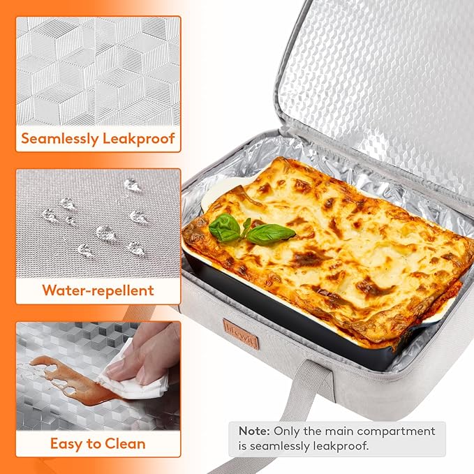 Lifewit Insulated Double Decker Casserole Carrier, Expandable Lasagna Lugger Tote Bag for Hot or Cold Food, Fits 9" x 13" Baking Dish for Potluck Parties, Picnic and Cookouts, Grey-Flowers