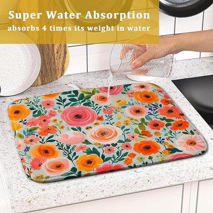 Spiral Flower Dish Drying Pad - Spring Bold Floral Printd Kitchen Countertop Cloth Pad for Home Decorative - Image 7