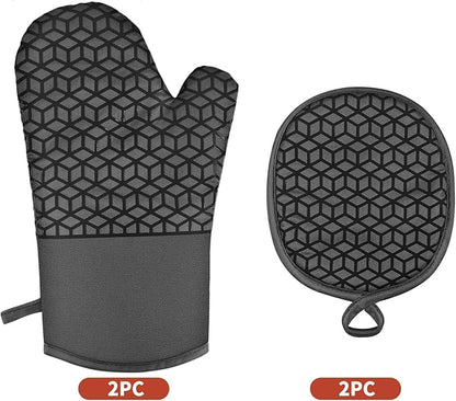 Oven Mitts and Pot Holders,500 ℉ Heat Resistant Oven Mitts Sets,Silicone Oven Gloves, Non-Slip Silicone Textured Grip,Black - Image 7
