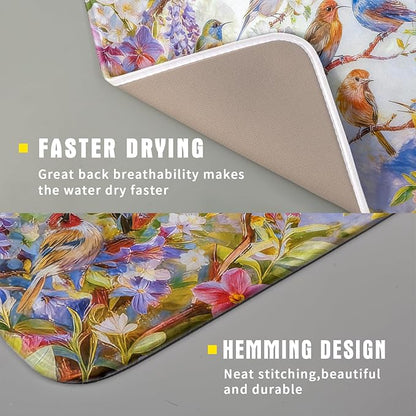 Spring Bird Dish Drying Mats for Kitchen Counter Floral Small Dish Drying Pad Season Decor - Image 3