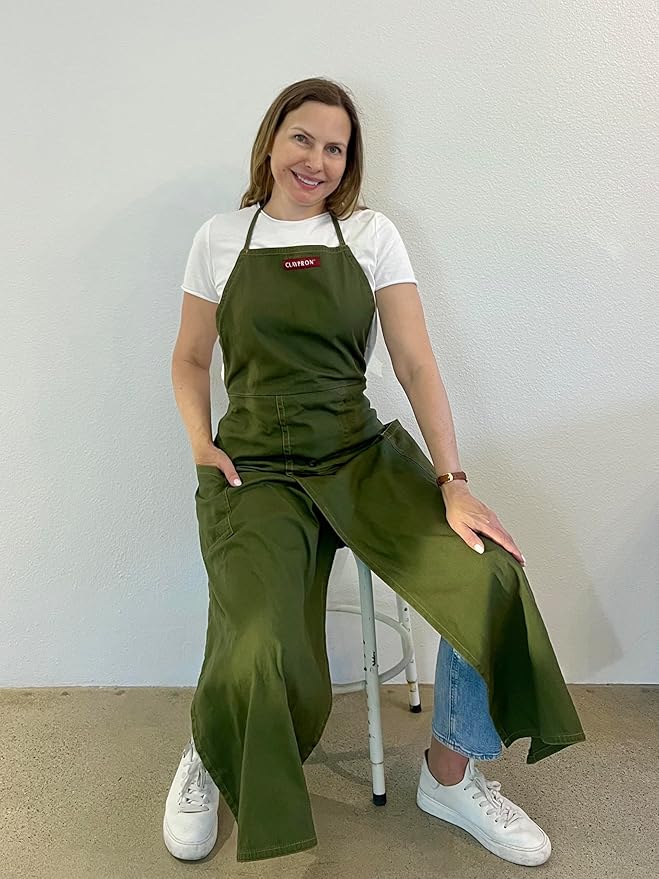 OLIVE GREEN, the original split apron for potters, chefs and gardeners