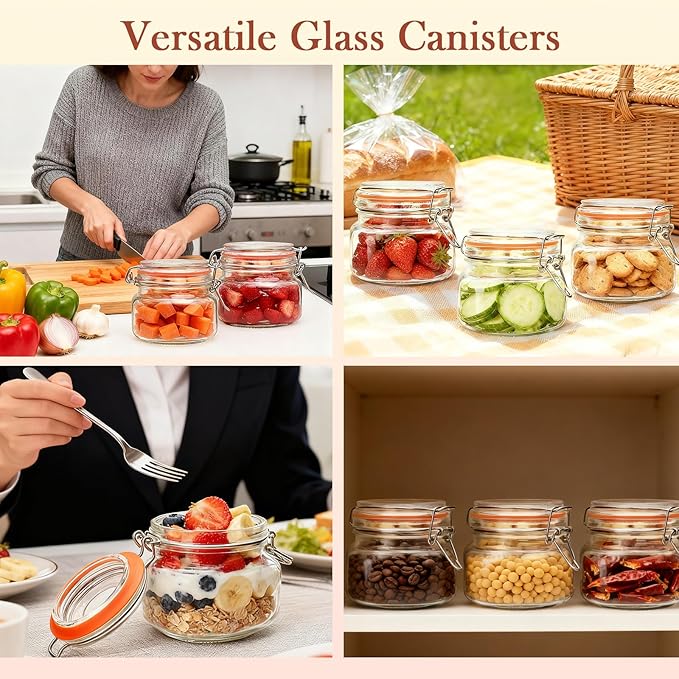 16 oz Glass Jars With Airtight Lids And Leak Proof Rubber Gasket,Wide Mouth Mason Jars With Hinged Lids For Kitchen,Glass Storage Containers 6 Pack - Image 6