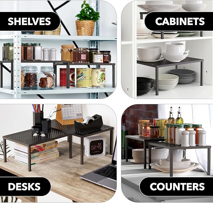 Simple Houseware Expandable Stackable Cabinet and Counter Shelf Organizer with Steel Surface, 9" D x 12.75" W x 5.9" H, Bronze - Image 7