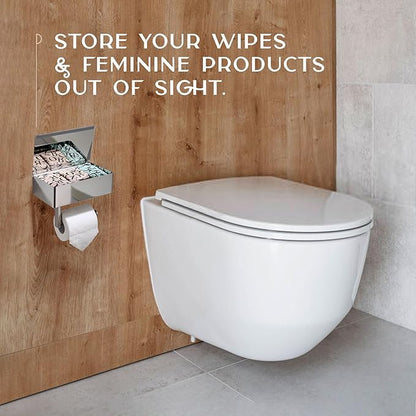 Day Moon™ - Toilet Paper Holder with Shelf - Modern Roll Holder for Bathroom - 1 Pack - Wall Mount - with Storage, Polished Chrome - Image 7
