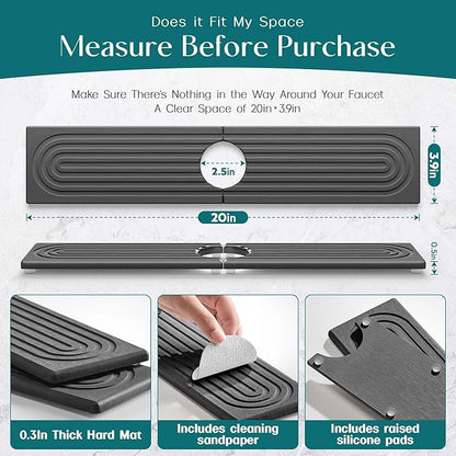 eormoe Diatomite Stone Sink Candy - Instant Dry Stone Sink Tray around Faucet, Prevents Moisture Buildup - Faucet Splash Guard for Bathroom Counter (Dark Grey, 20" x 3.9") - Image 2