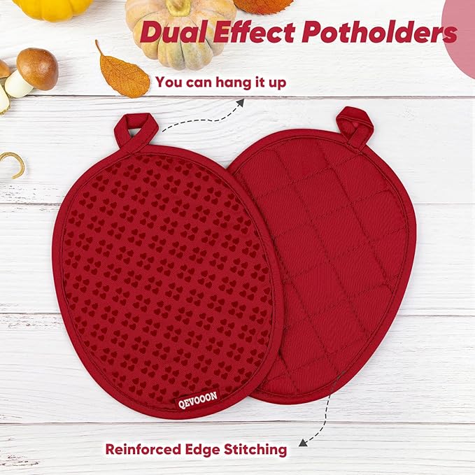 Oven Mitts and Pot Holders 4 Sets, Heat Resistant 500 ℉ Oven Mitt and Pot Holder,Oven Glove&Potholders with Non-Slip Silicone Surface,Kitchen Essentials for Cooking/Baking/BBQ-Red - Image 4