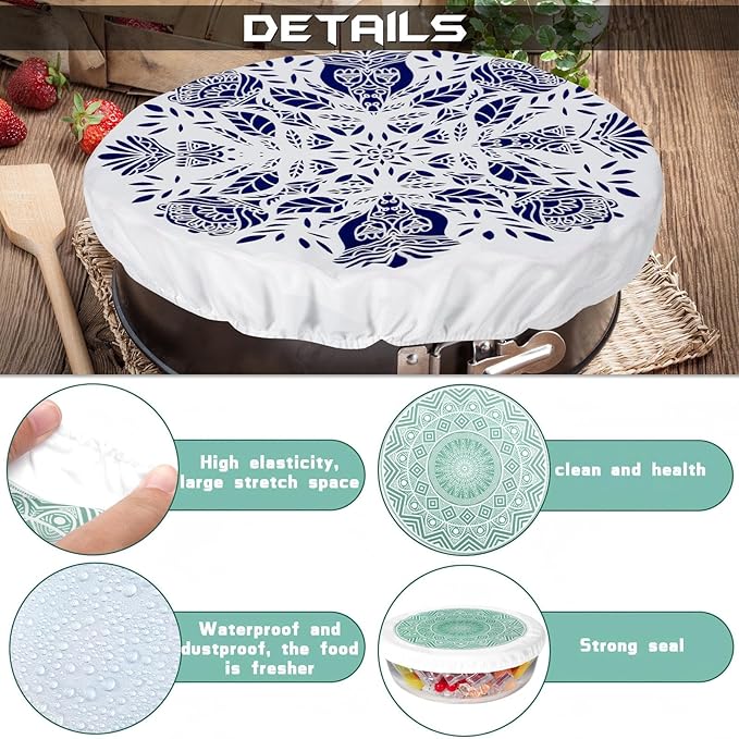 Patelai 10 Pcs Bowl Covers Reusable in 5 Size Stretch Cloth Fabric Elastic Food Storage Bowl Covers Bread Sourdough Lids for Proofing Food Fruits Leftover(Red, Green, Blue,Rustic Style) - Image 3