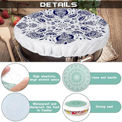 Patelai 10 Pcs Bowl Covers Reusable in 5 Size Stretch Cloth Fabric Elastic Food Storage Bowl Covers Bread Sourdough Lids for Proofing Food Fruits Leftover(Red, Green, Blue,Rustic Style) - Image 3