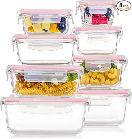 Vtopmart 8 Pack Glass Food Storage Containers with Airtight Lids, Glass Meal Prep Containers, Lunch Containers for Microwave, Oven, Freezer and Dishwasher, BPA Free by Vtopmart