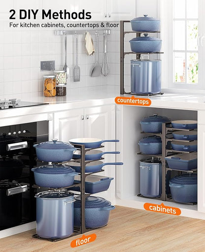 ORDORA Pots and Pans Organizer under Cabinet, 20.8" Height Heavy Duty 120LBS Pots Pans Organizer Rack for Cabinet 8-Tier Adjustable for Big Stockpots, Dutch Oven, Cast-iron Pan, Heavy Cookware, Bronze - Image 5