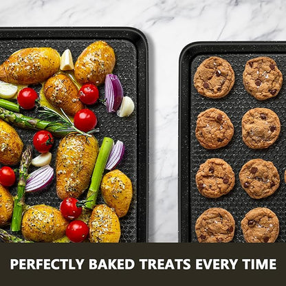 Wildone Baking Sheet Pan Set, Honeycomb Embossed Nonstick Baking Sheet 15x10 In, Thicker Carbon Steel Cookie Sheet, Even Heating Jelly Roll Pan, Black, 2 Pack - Image 6