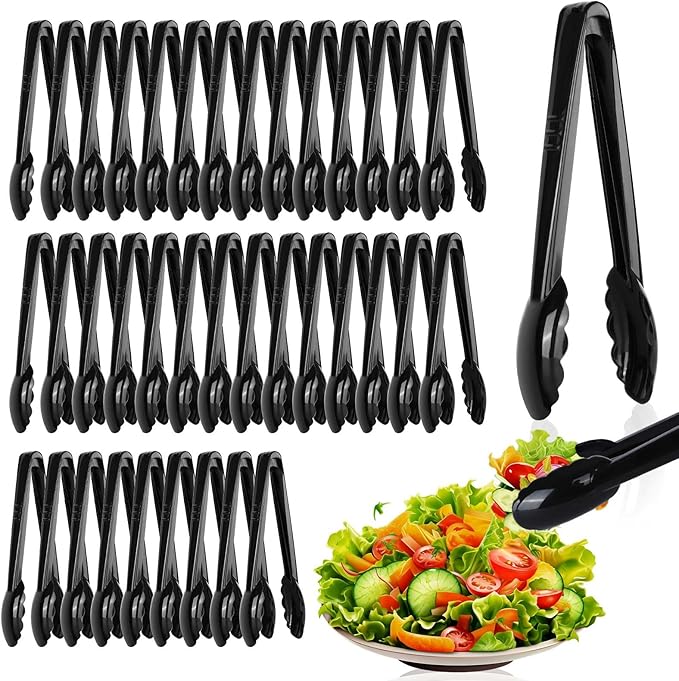 Mwellewm 40 Pcs Plastic Tongs for Serving Bulk 9 Inch Serving Disposable Tongs, Plastic Serving Utensils, Heavy Duty Salad Tongs for Kitchen Buffets BBQ Events Catering by Mwellewm