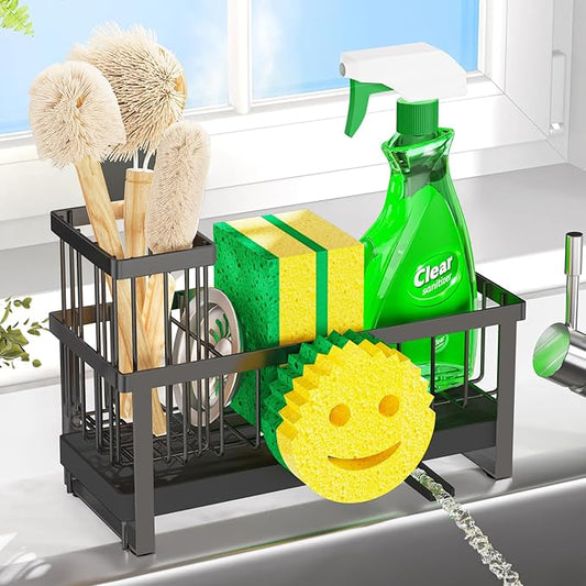 Sponge Holder for Kitchen Sink,Sink Caddy with Removable Dish Brush Holder,Self-Draining Kitchen Countertop Organizers and Storage Essentials,Soap Dispenser Organize and Home Decor-Black by Unknown