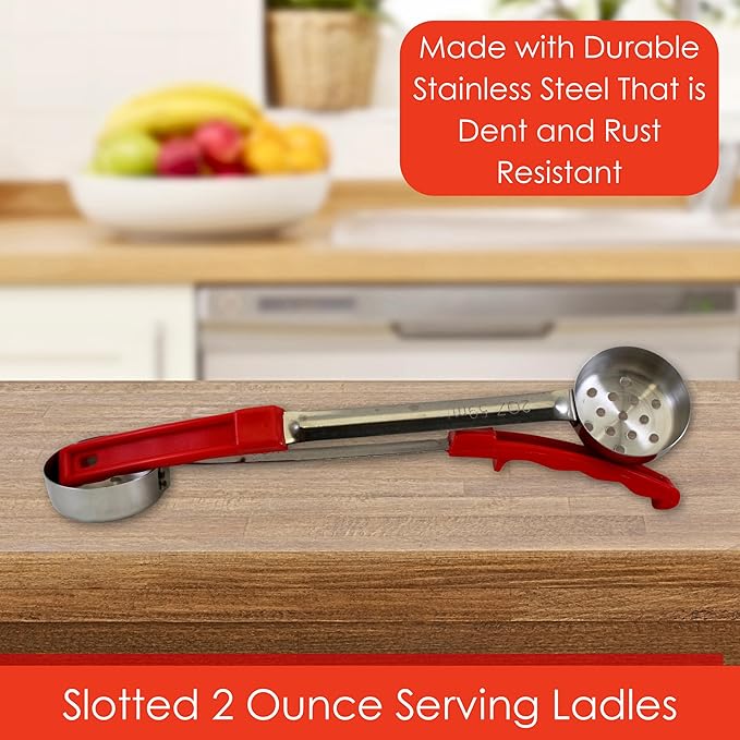 2 Ounce Slotted Stainless Steel Portion Control Ladle Spoon for Measuring and Serving; Commercial Grade Serving Scoops [Pack of 2] - Image 3