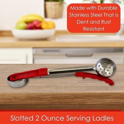 2 Ounce Slotted Stainless Steel Portion Control Ladle Spoon for Measuring and Serving; Commercial Grade Serving Scoops [Pack of 2] - Image 3