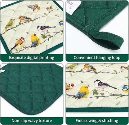 Bird Branch Oven Mitts and Pot Holders Sets 2Pcs, 100% Cotton Heat Resistant, Extra Long Oven Gloves Potholder for Kitchen Cooking Baking Decoration, Housewarming Gifts for Mom - Image 3