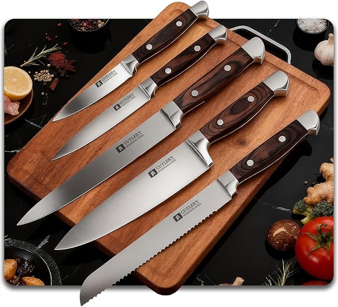 Knife Set with Block, Magnetic Knife Block Set with Knives for Home Chefs and Professionals, Safe Storage