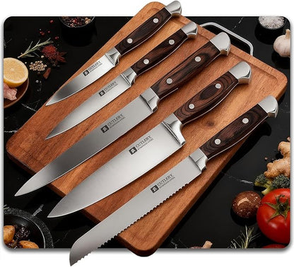 Knife Set with Block, Magnetic Knife Block Set with Knives for Home Chefs and Professionals, Safe Storage