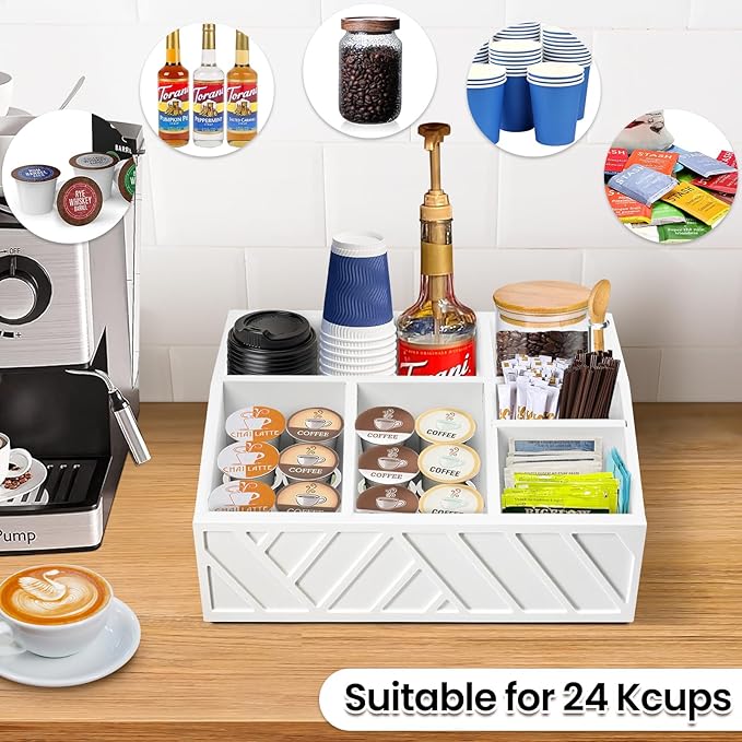 ugiftt Coffee Station Organizer for Counter, Wood Pods Holder Storage Basket, Tea Condiment Storage Organizer, Rustic Coffee Bar Decor for Accessories Organizer - Image 2