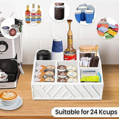 ugiftt Coffee Station Organizer for Counter, Wood Pods Holder Storage Basket, Tea Condiment Storage Organizer, Rustic Coffee Bar Decor for Accessories Organizer - Image 2