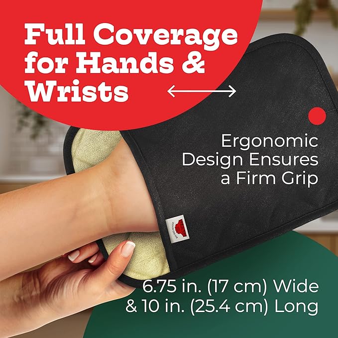 Silicone Pot Holders - Set of 2 Black - 10 x 6.75 - Heat Resistant to 536 F / 280 C Kitchen Protectors Hot Pans Baking Professional Grade Cooking Mitts
