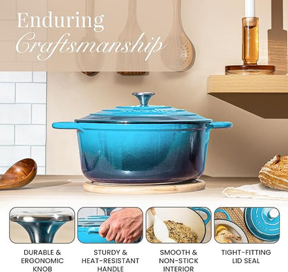 Cast Iron Pot with Lid – Non-Stick Ovenproof Enamelled Casserole Pot, Oven Safe up to 500° F – Sturdy Dutch Oven Cookware – Blue, 5-Quart, 24cm – by Nuovva - Image 7