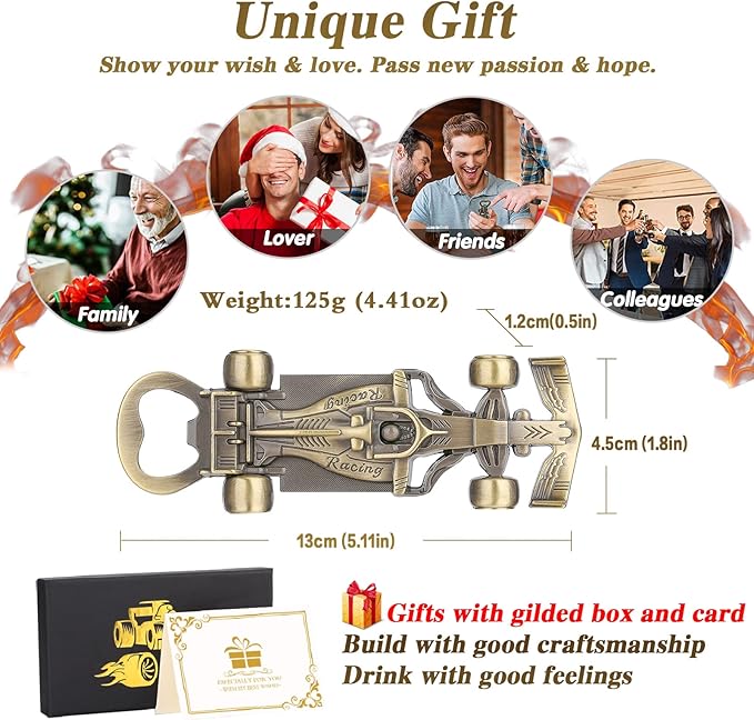 LKKCHER Racing Car Gifts for Men Women, Novelty Race Car Beer Bottle Opener, Birthday Christmas Gifts for Men Grandpa Husband Dad Racing Fans