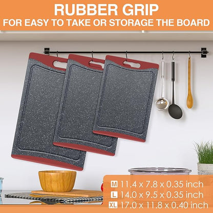 Extra Large Cutting Boards, Plastic Cutting Boards for Kitchen (Set of 3) Cutting Board Set Dishwasher Chopping Board with Juice Grooves Easy-Grip Handles, Red, Empune - Image 4