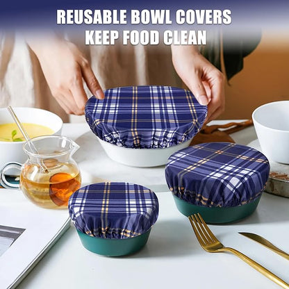 wegreeco Elastic Reusable Bowl Covers for Bread Proofing, Fabric Cloth Sourdough Bowl Covers for Proofing - Set of 3, Blue Check