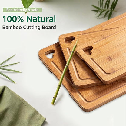 Bamboo Cutting Boards for Kitchen(Set of 3), Wood Cutting Board with Wood Storage Stand, Charcuterie & Chopping Board for Vegetables and Meat, with Deep Juice Groove, Ideal Kitchen Gifts - Image 7