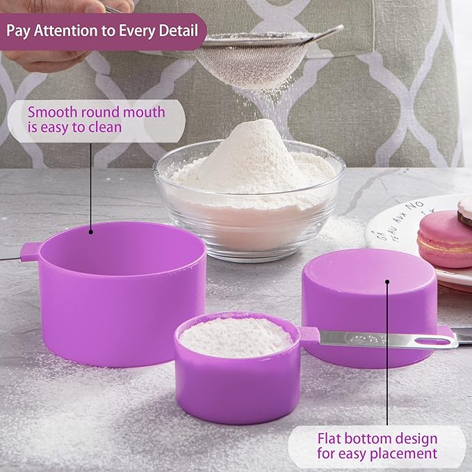Measuring Cups and Spoons Set of Huygens Kitchen Gadgets 10 Pieces, Stackable Stainless Steel Handle Measuring Cups for Measuring Dry and Liquid Ingredient (Mauve) - Image 4