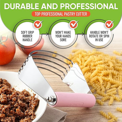 Spring Chef Large Dough Blender For Baking, Professional Dough Cutter Tool, Stainless Steel Puff Pastry Cutter Tool, Dishwasher Safe Pastry Blender for Easy Mixing - Pink Lemonade - Image 5