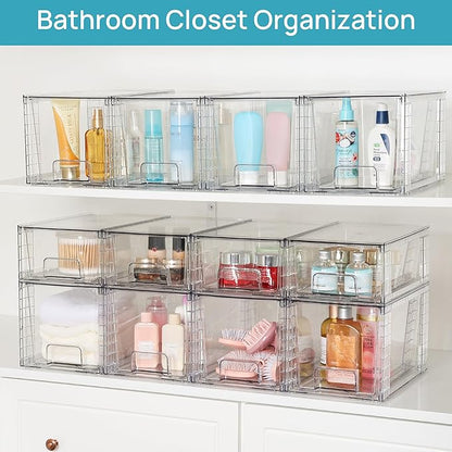 Vtopmart 4 Pack Large Stackable Storage Drawers,Easily Assemble Acrylic Bathroom Closet Undersink Organizers and Storage,Plastic Bins for Kitchen Cabinets,Pantry,Makeup,Medicine Organization - Image 5