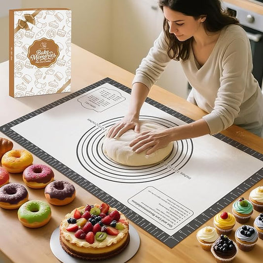 Silicone Baking Mat with Measurement, Non Stick Silicone Pastry Mat for Dough Rolling, Silicone Mat for Baking Macaron Pizza Cookies Pie Crust Oven, Silicone Bread Mat by MimekitchenKitchenHelper
