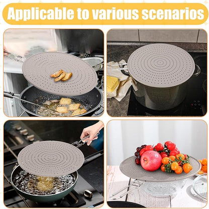 Tioncy 3 Pcs Silicone Splatter Screen for Frying Pan Grease Oil Splatter Collapsible Splash Guard Heat Resistant Multi Use for Baking and Cooking(Gray) - Image 2